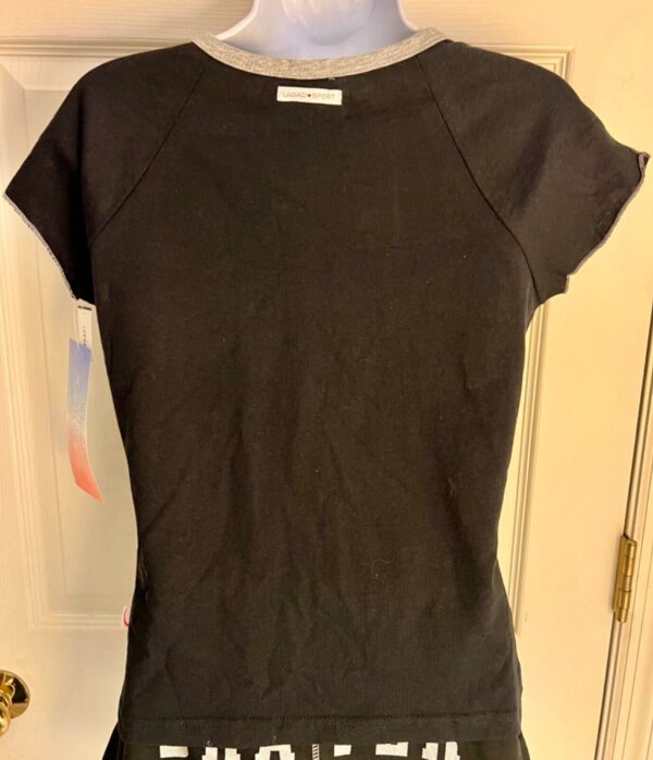 LEGACI BLACK TEE LADIES LARGE COTTON SILVER METALLIC 'SKATE USA' GRAPHICS SZ L - Image 5