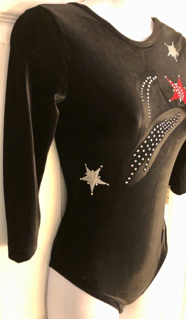 GK LgSLV LADIES SMALL BLACK VELVET STAR FOIL JA GYMNASTICS DANCE LEOTARD Sz AS - Image 4