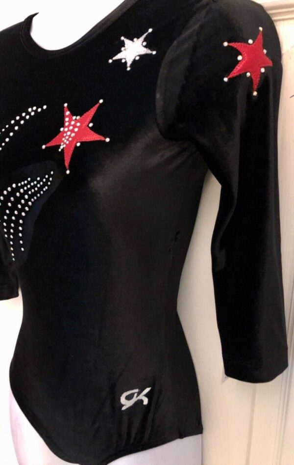 GK LgSLV LADIES SMALL BLACK VELVET STAR FOIL JA GYMNASTICS DANCE LEOTARD Sz AS - Image 5