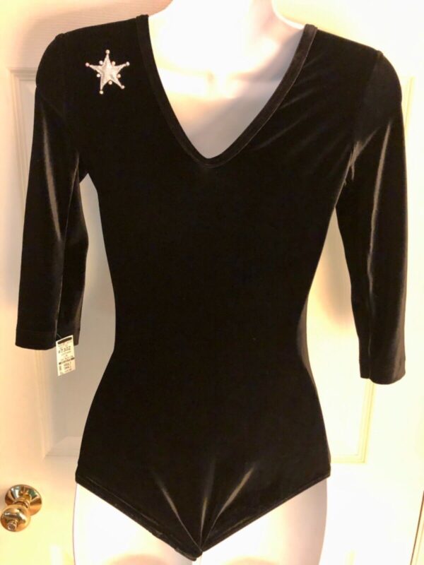 GK LgSLV LADIES SMALL BLACK VELVET STAR FOIL JA GYMNASTICS DANCE LEOTARD Sz AS - Image 8