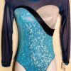 GK ELITE LgS LADIES SMALL NAVY MESH BLUE SILVER FOIL GYMNASTICS DANCE LEOTARD AS