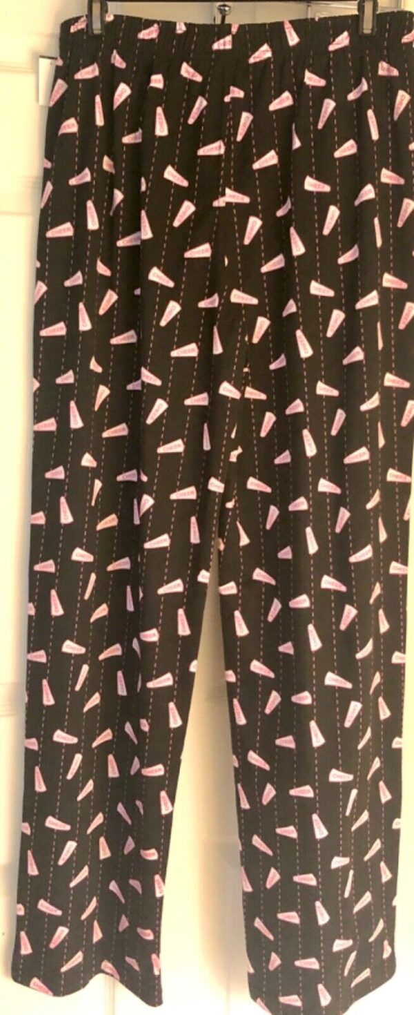 GK CHEER PJ PANTS SIZE LADIES MEDIUM BLACK COTTON DRAWSTRING PINK PRINT AM NWT! - Image 3