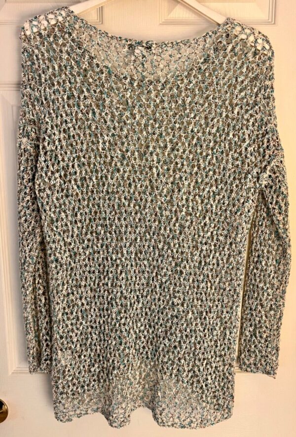 ORVIS Women's Small Teal White Gray Crochet Knit Cotton/Poly Pullover Sweater S - Image 7