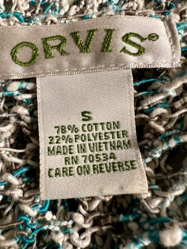 ORVIS Women's Small Teal White Gray Crochet Knit Cotton/Poly Pullover Sweater S - Image 9