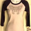 GK Elite T-SHIRT LADIES SMALL 3/4 SLV JEWELED BUTTERFLY SKATE PURPLE COTTON AS