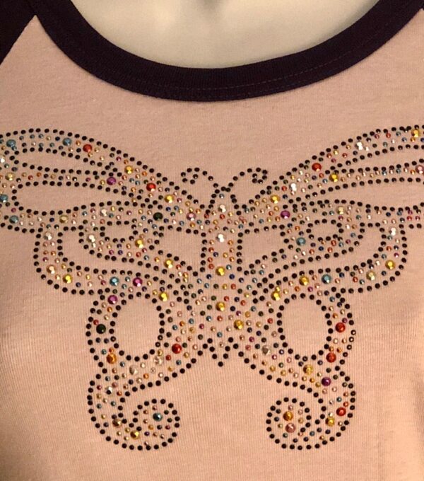 GK Elite T-SHIRT LADIES SMALL 3/4 SLV JEWELED BUTTERFLY SKATE PURPLE COTTON AS - Image 2