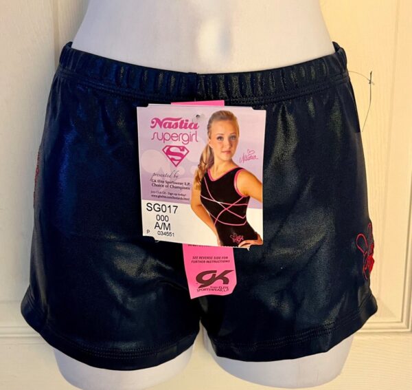 NASTIA LIUKIN SUPERGIRL MEDIUM NAVY MYSTIQUE RED CRYSTALS CHEER DANCE SHORTS M