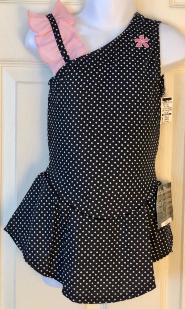 GK ICE SKATE GIRLS SMALL ONE SHOULDER MT POLKA DOT PRINT RUFFLE DRESS Sz CS NWT!