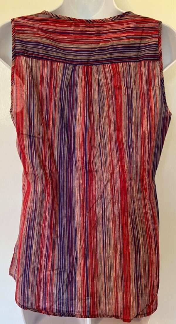 EDDIE BAUER LADIES SMALL SLVS LIGHTWT RED/BLUE LINEAR STRIPED CASUAL TOP Sz S - Image 6