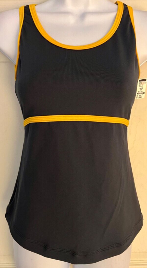 GK DANCE CHEER LADIES SMALL NAVY YELLOW DRY TECH V-NECK PERFORM TOP Sz AS NWT!