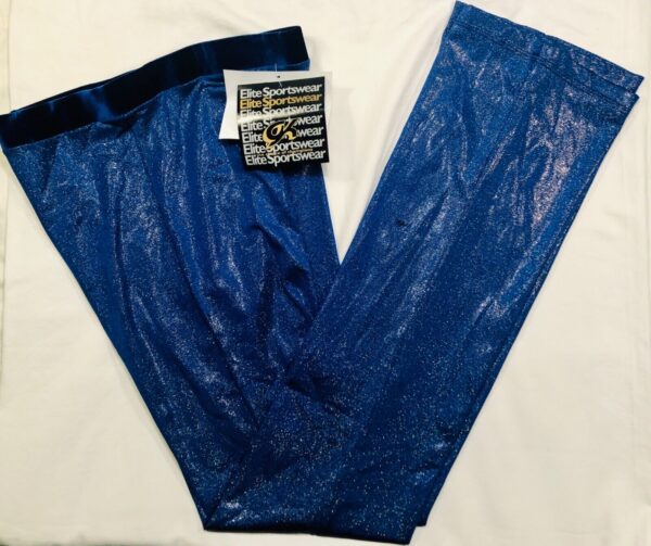 GK DANCE JAZZ LADIES LARGE BLUE TWILIGHT FOIL BLUE VELVET WAISTBAND PANTS SZ L