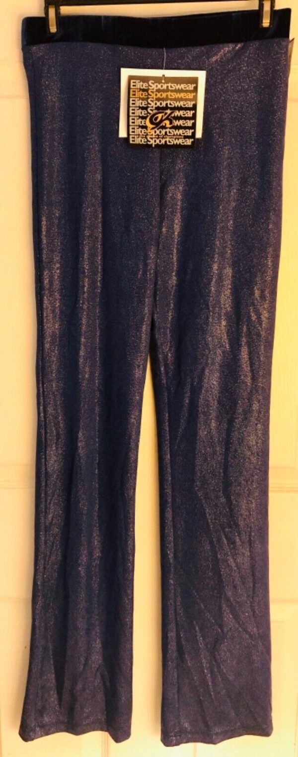 GK DANCE JAZZ LADIES LARGE BLUE TWILIGHT FOIL BLUE VELVET WAISTBAND PANTS SZ L - Image 3