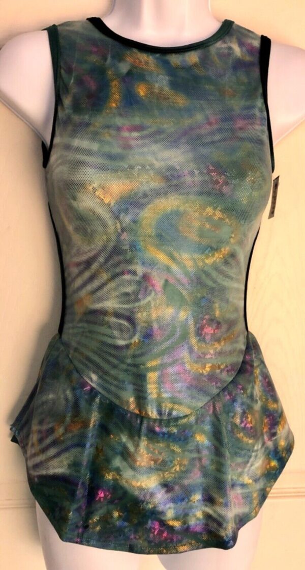 GK TIE-DYE HOLOGRAM ICE FIGURE SKATE ADULT SMALL TRICOT SLVLS DRESS Sz AS NWT!