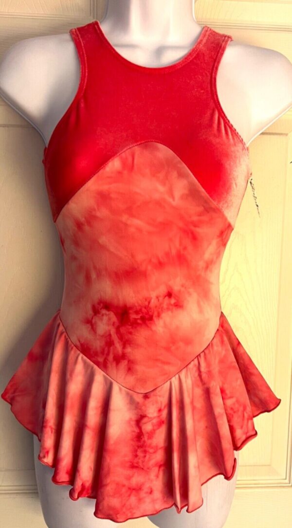 GK ICE FIGURE SKATE ADULT X-SMALL CORAL VELVET TIE-DYE KEYHOLE HALTER DRESS XS