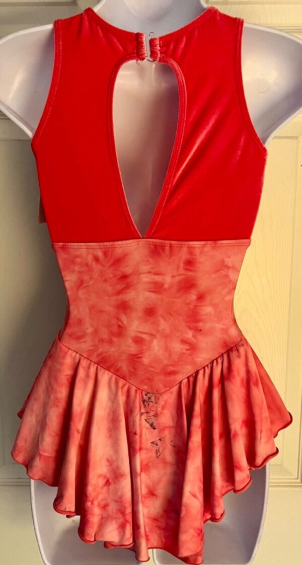 GK ICE FIGURE SKATE ADULT X-SMALL CORAL VELVET TIE-DYE KEYHOLE HALTER DRESS XS - Image 6