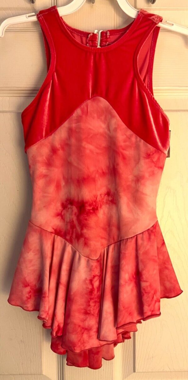 GK ICE FIGURE SKATE ADULT X-SMALL CORAL VELVET TIE-DYE KEYHOLE HALTER DRESS XS - Image 10