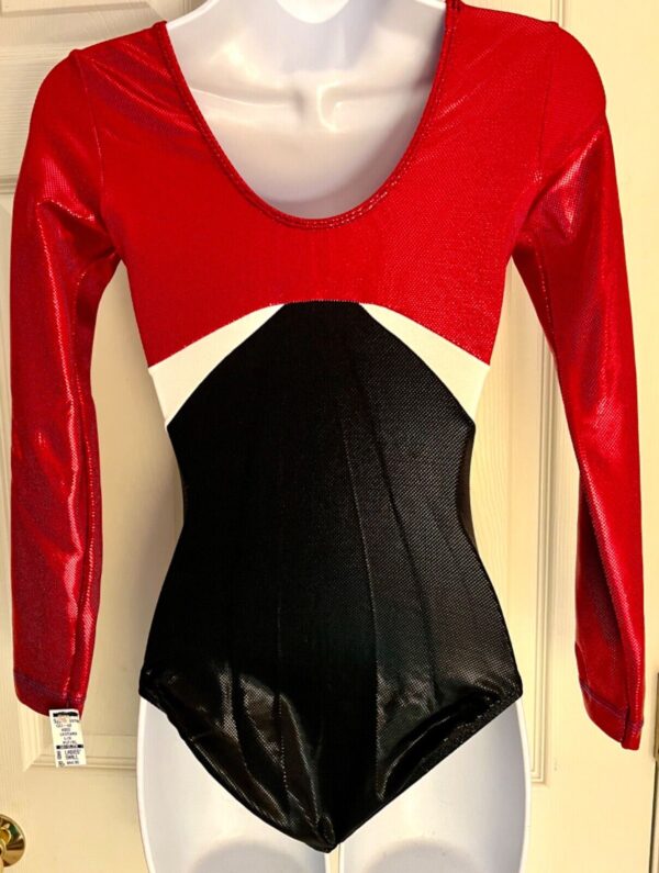 GK LgS RED BLACK SHIMMER ADULT SMALL GYMNASTICS DANCE CHEER LEOTARD Sz AS NWT! - Image 5