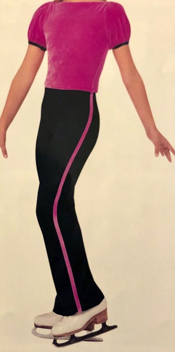 GK ICE SKATE GIRLS LARGE PINK CROP TOP NAVY NYLON FLARED PANT SET Sz CL NWT!