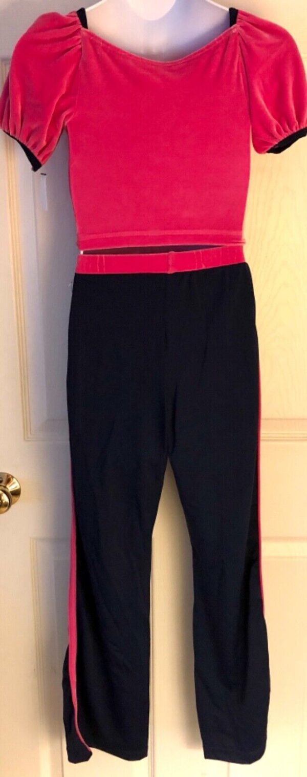 GK ICE SKATE GIRLS LARGE PINK CROP TOP NAVY NYLON FLARED PANT SET Sz CL NWT! - Image 6