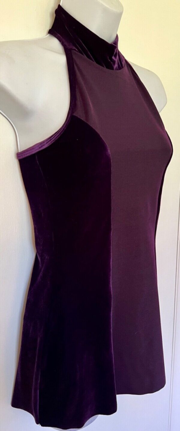 GK FIGURE SKATE A-LINE ADULT SMALL EGGPLANT VELVET IRIDESCENT HALTER TN DRESS AS - Image 3