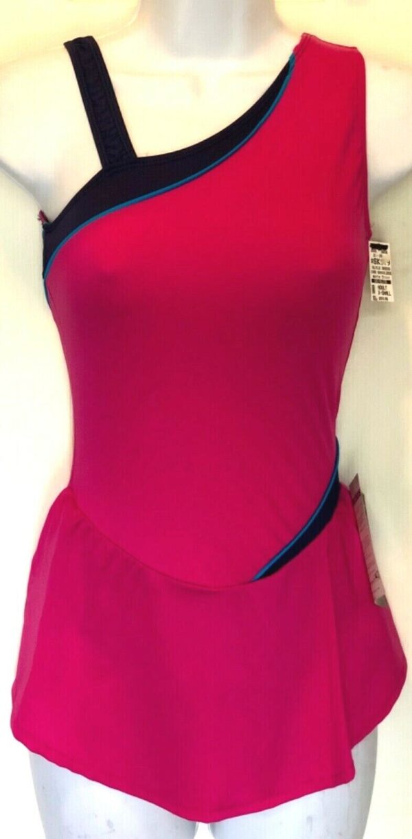 GK ONE SHOULDER ADULT SMALL SLVLS PINK MATTE TRICOT FIGURE SKATE DRESS AS NWT!