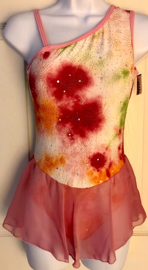 GK ICE SKATE ADULT SMALL ASYM PINK SERPENTINE TIE-DYE BEAD CAMISOLE DRESS AS NWT