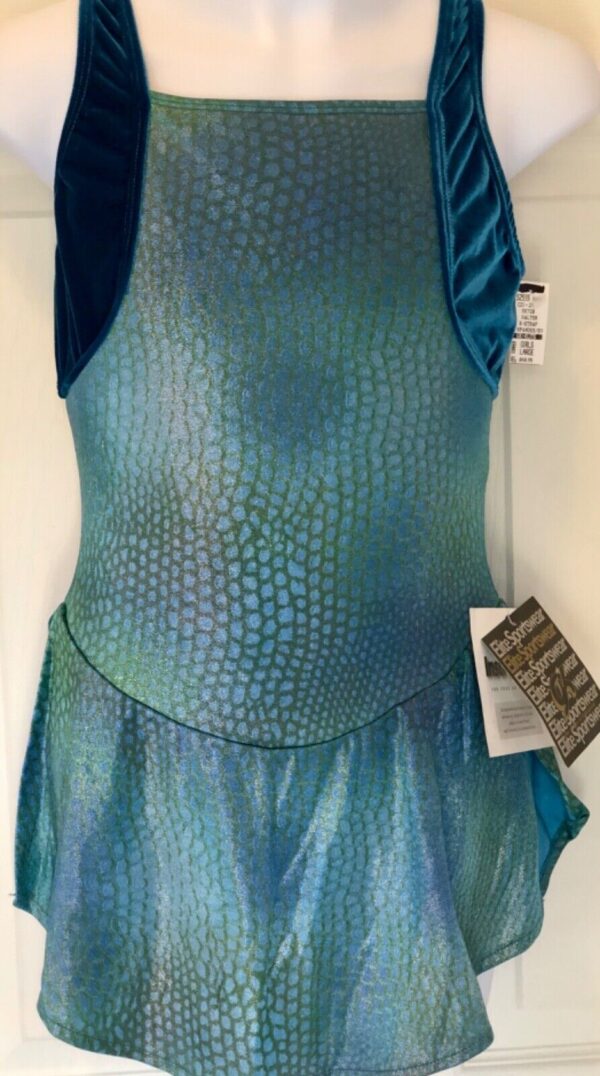 GK ICE FIGURE SKATE BLUE CROCODILE CHILD LARGE HALTER OCEAN VELVET DRESS AS NWT!