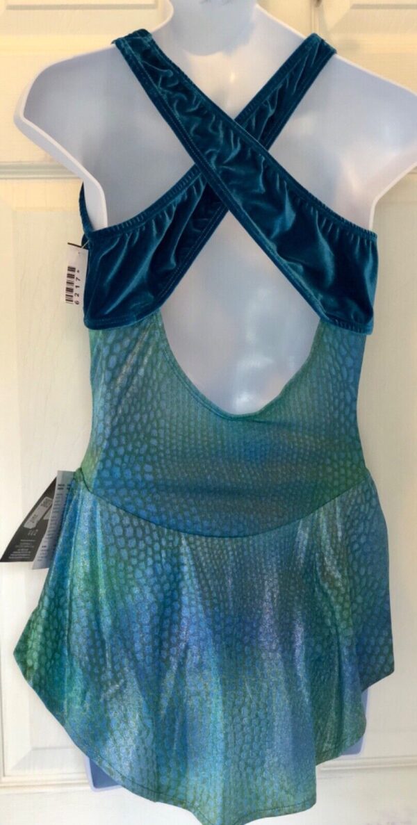 GK ICE FIGURE SKATE BLUE CROCODILE CHILD LARGE HALTER OCEAN VELVET DRESS AS NWT! - Image 2