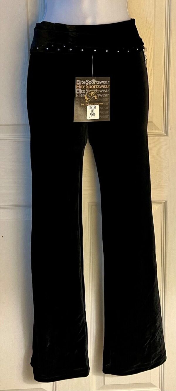 GK DANCE JAZZ ADULT X-SMALL BLACK SMOOTH VELVET FOLD-OVER JEWELED WB PANTS SZ XS