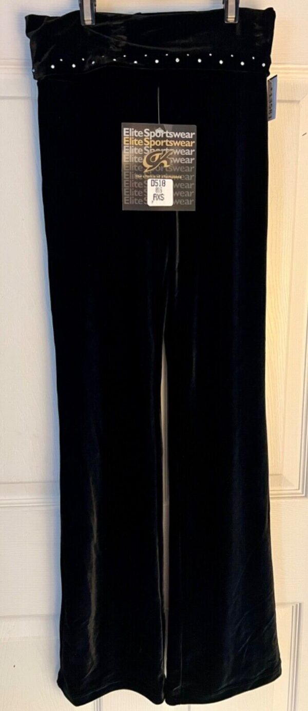 GK DANCE JAZZ ADULT X-SMALL BLACK SMOOTH VELVET FOLD-OVER JEWELED WB PANTS SZ XS - Image 5