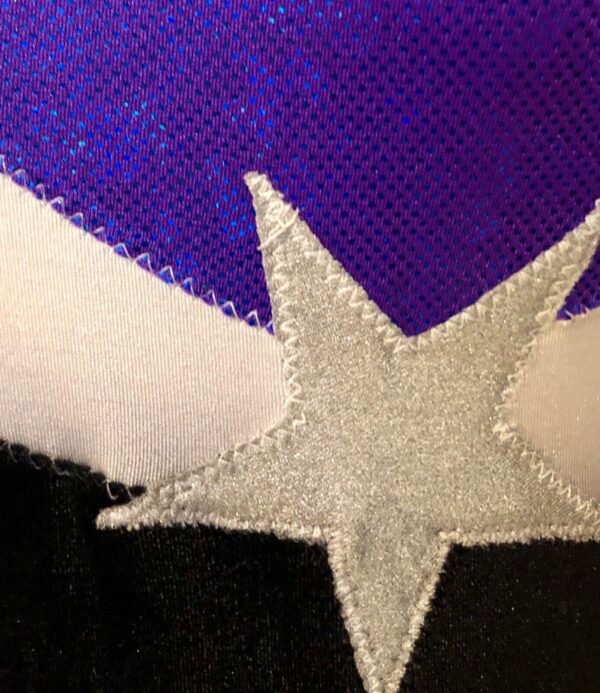 GK ELITE LgS PURPLE FOIL BLACK VELVET STARS GYMNASTIC LEO Sz AS - Image 3