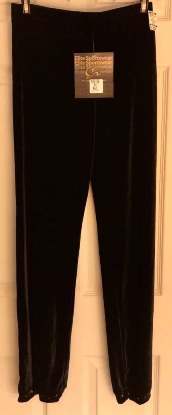 GK ELITE DANCE JAZZ LADIES LARGE BLACK VELVET JEWELED CUFFED JAZZ PANTS Sz AL