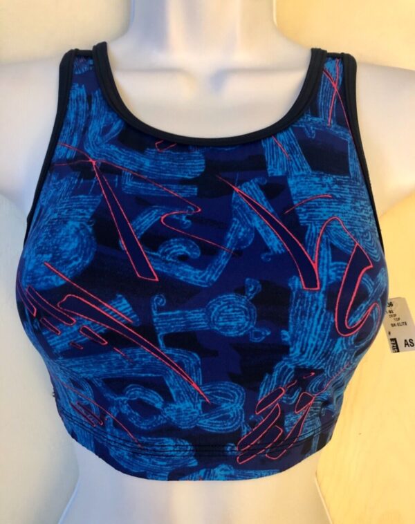 GK JAZZ DANCE CHEER ADULT SMALL NYLON/SPANDEX PRINT TANK CROP TOP Sz AS NWT!