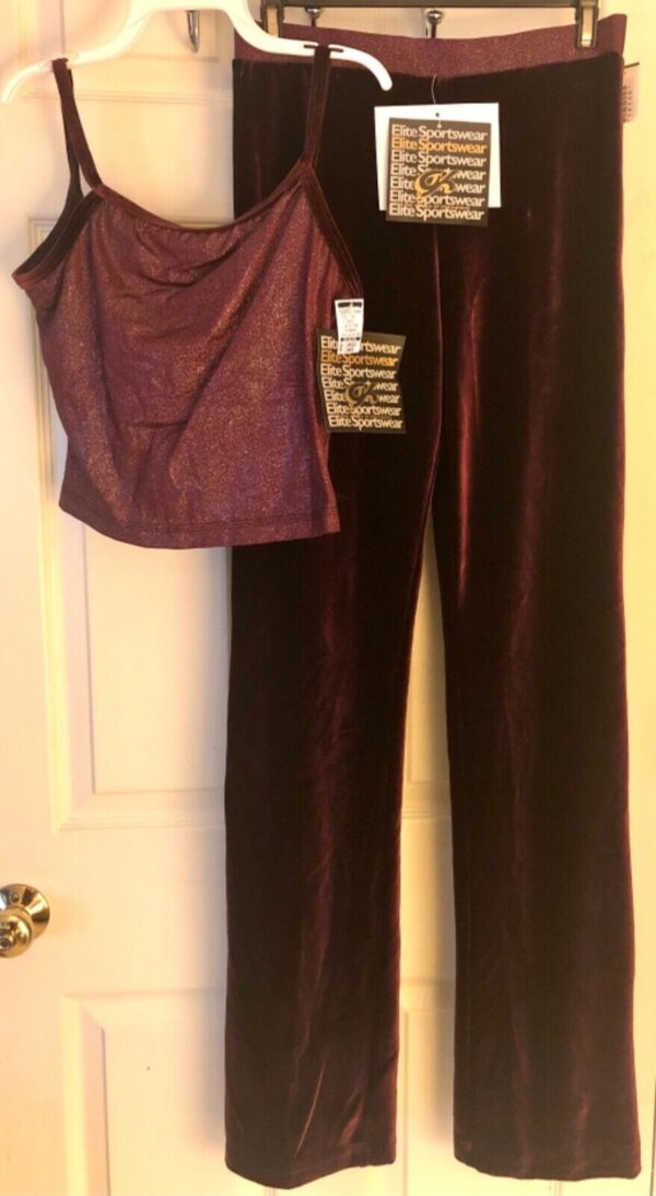 GK DANCE JAZZ LADIES MEDIUM WINE VELVET WINE TWILIGHT WAISTBAND PANTS SZ M NWT! - Image 8