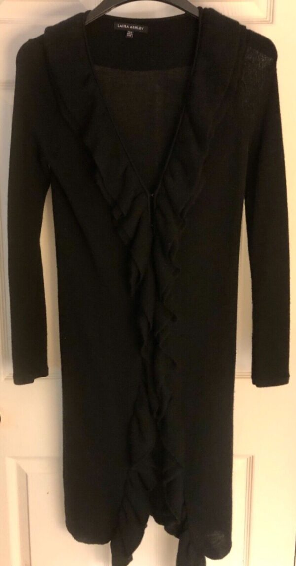 LAURA ASHLEY LONG BLACK CARDIGAN LADIES SMALL (6) RUFFLED ACRYLIC/WOOL Sz 6 EUC! - Image 3