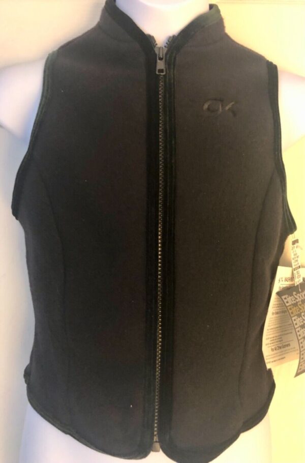 GK BLACK VEST CHILD MEDIUM POLYESTER FLEECE VELVET TRIM FRONT ZIP SKATE GYM CM