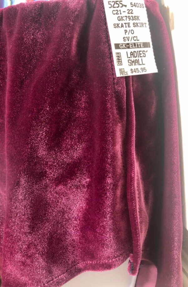 GK PLUM VELVET ICE FIGURE ADULT SMALL RUFFLE STRIPE PULL-ON SKATE SKIRT AS NWT! - Image 5