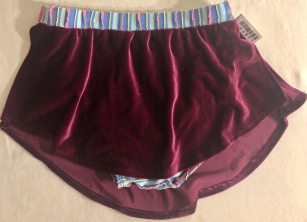 GK PLUM VELVET ICE FIGURE ADULT SMALL RUFFLE STRIPE PULL-ON SKATE SKIRT AS NWT! - Image 8