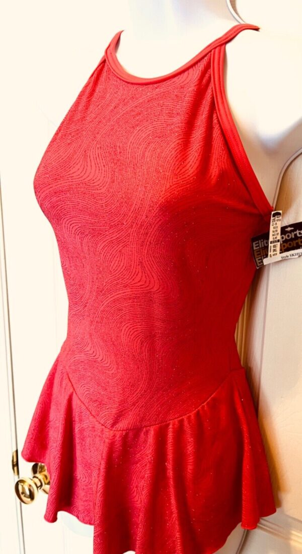 GK ELITE CORAL STRETCH MATTE TRICOT HALTER ICE SKATE DRESS Sz AS - Image 5