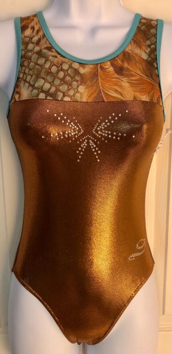 DREAMLIGHT GOLD ADULT X-SMALL FELINE FOIL PRINT GYMNASTS DANCE TANK LEOTARD AXS