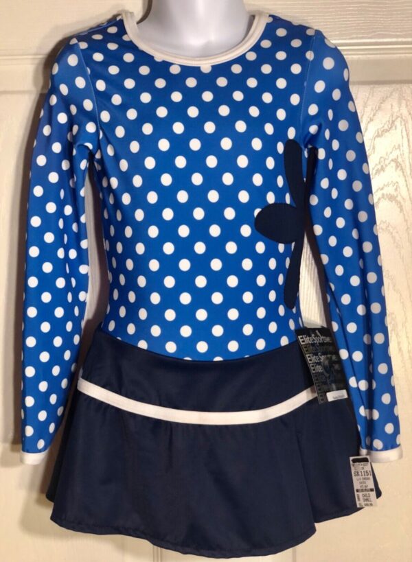 GK BLUE MATTE TRICOT ICE FIGURE SKATE CHILD SMALL LgS DOT PRINT DRESS Sz CS NWT!