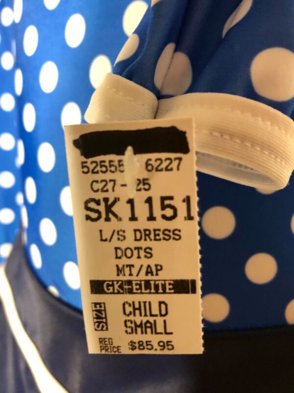 GK BLUE MATTE TRICOT ICE FIGURE SKATE CHILD SMALL LgS DOT PRINT DRESS Sz CS NWT! - Image 8