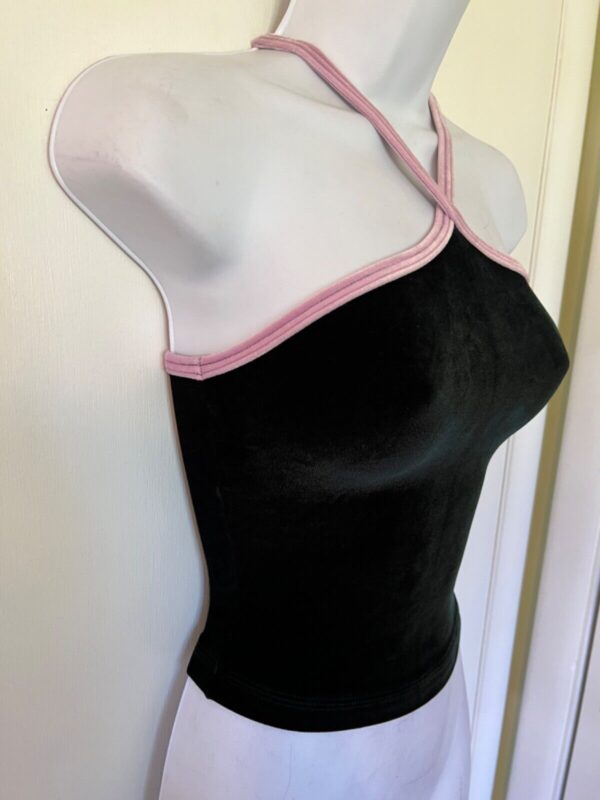 GK DANCE CHEER SKATE ADULT SMALL BLACK VELVET PINK STRAP HALTER TOP Sz AS NWT! - Image 2