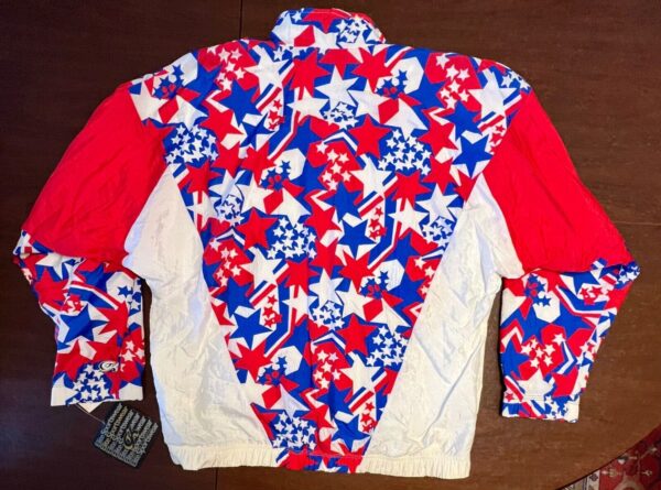 GK ADULT LARGE WARM UP JACKET PATRIOTIC STARS GYMNASTICS CHEER CRINKLE NYLON AL - Image 9