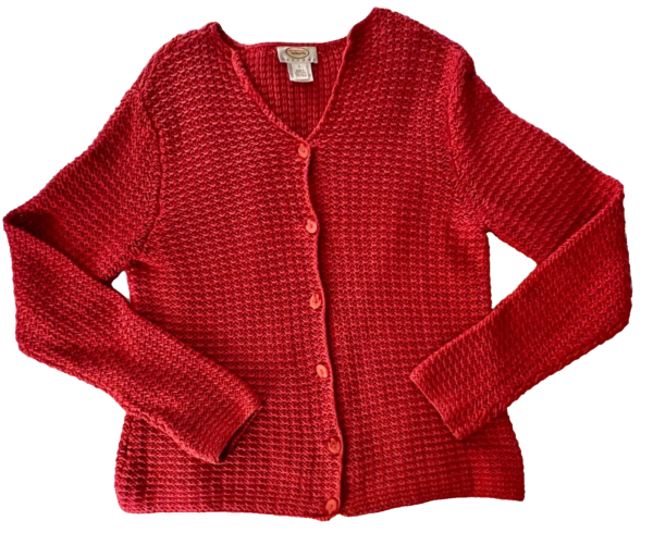 Talbots Red Coral Women's Large Mercerized Cotton Crochet Cardigan Sweater SZ L - Image 3