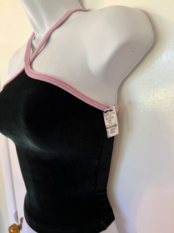 GK DANCE CHEER SKATE ADULT SMALL BLACK VELVET PINK STRAP HALTER TOP Sz AS NWT! - Image 3