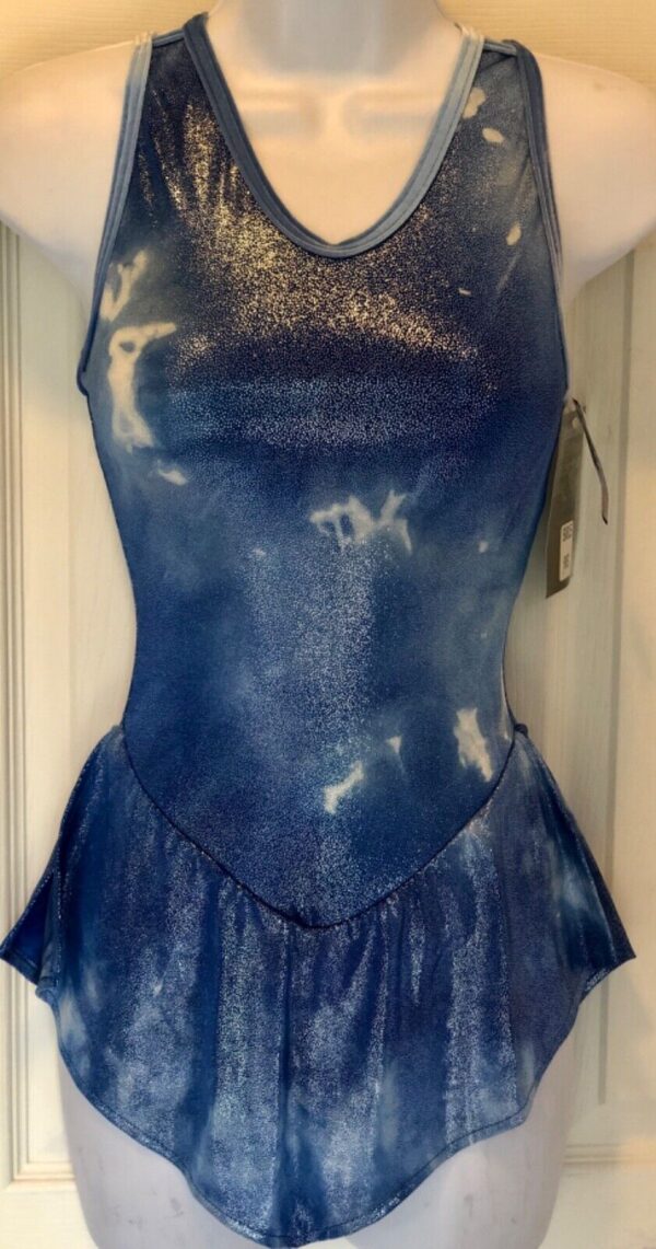 GK BLUE SKY TIE-DYE FOIL PRINT LADIES X-SMALL CAMI ICE FIGURE SKATE DRESS AXS