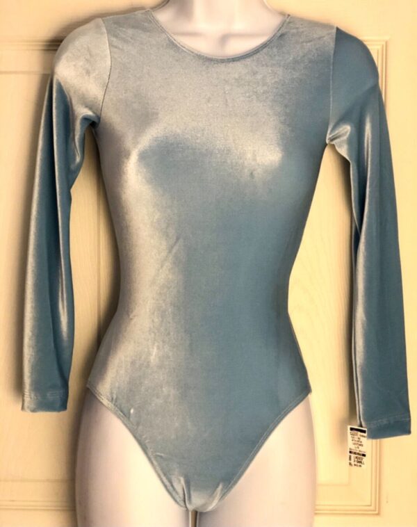 GK LgSLV COLUMBIA BLUE VELVET ADULT X-SMALL BASIC GYMNASTICS DANCE LEOTARD AXS