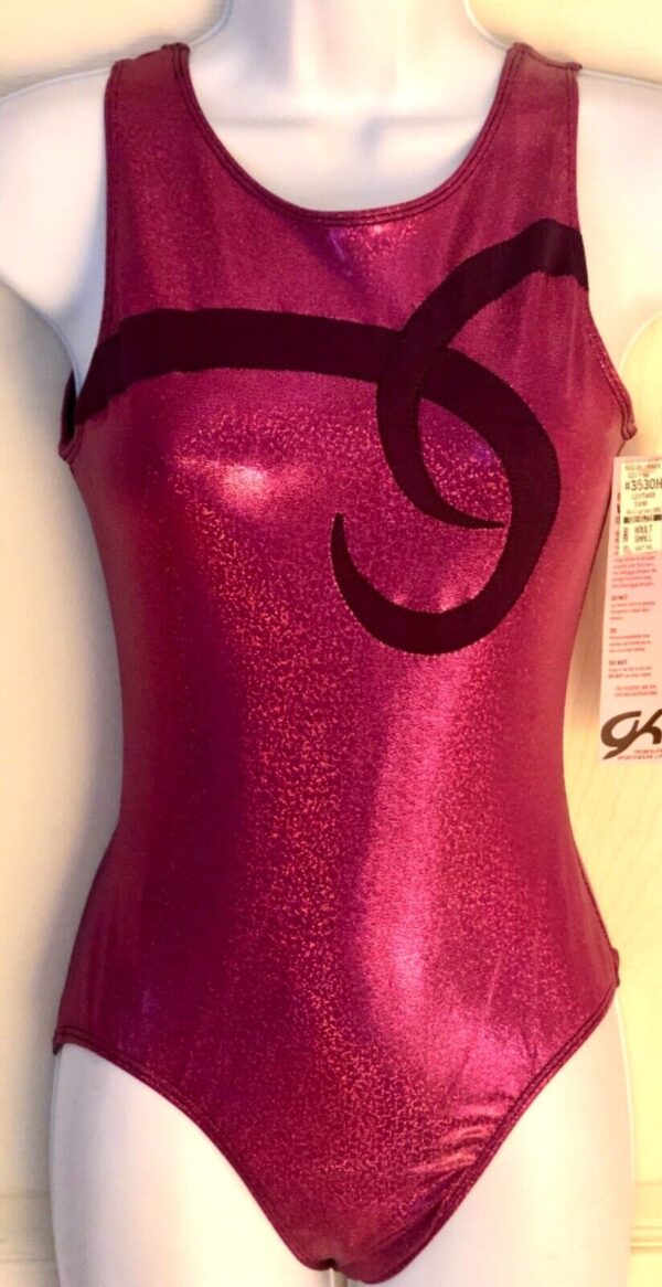 GK MAGENTA SPARKLE FOIL ADULT SMALL SLVLS GYMNASTICS DANCE TANK LEOTARD Sz AS