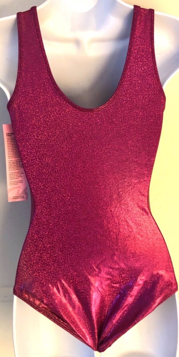 GK MAGENTA SPARKLE FOIL ADULT SMALL SLVLS GYMNASTICS DANCE TANK LEOTARD Sz AS - Image 5